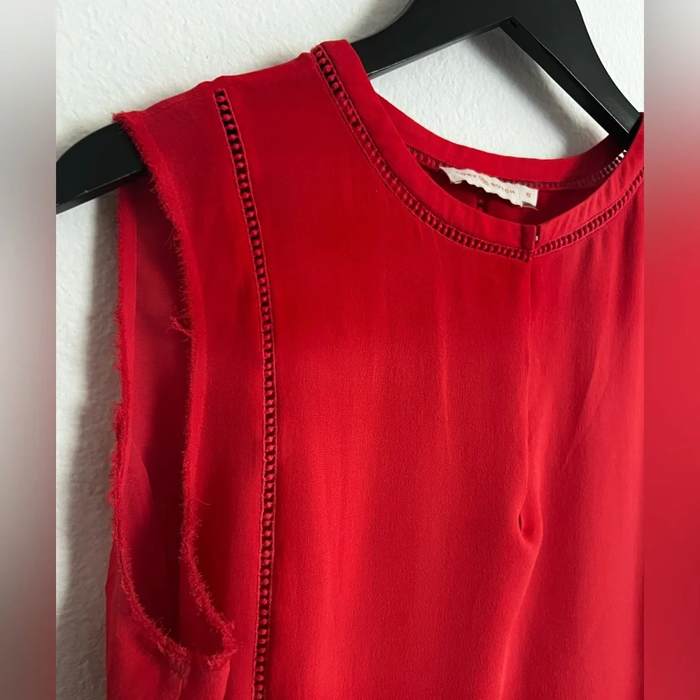Tory Burch Red Sleeveless Peplum Tie-Waist Top